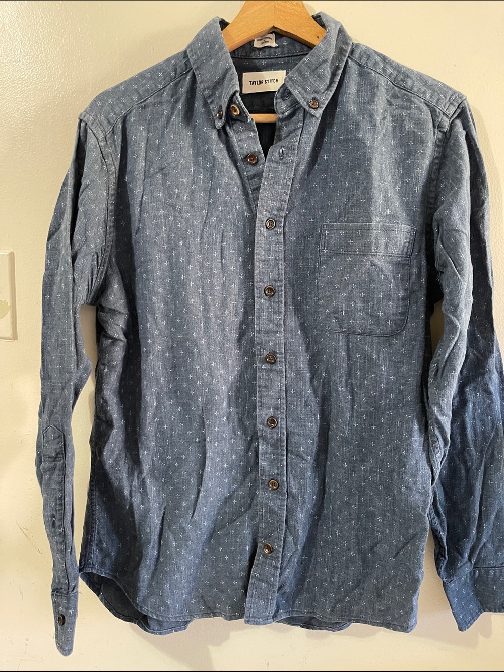Taylor Stitch Indigo Button-Down Shirt with Tiny Cross Print